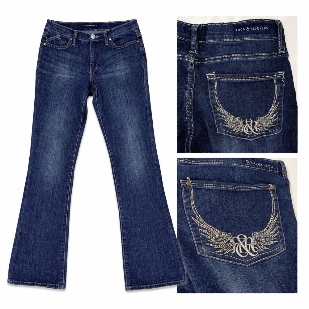 Rock & Republic Kasandra Dark Wash Women's 10M Jeans Winged R Y2K Indie Stretch